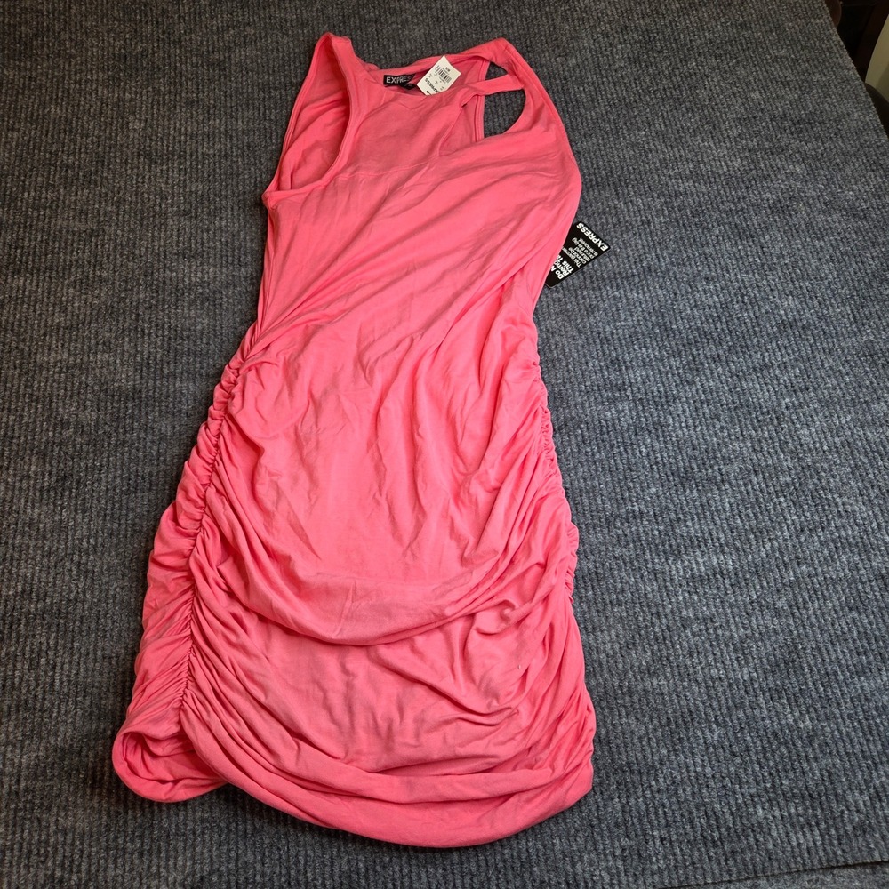 Express Pink‎ Ruched Bodycon Dress Racerback Sleeveless Party Club Mini NEW M